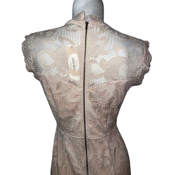 New SANS Souci Dress Size L Nude Pink Lace Sleeveless High Neck Lined Cocktail - Picture 6 of 7
